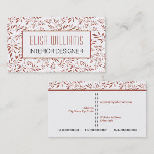 Trendy terracotta leaves floral pattern and frame business card