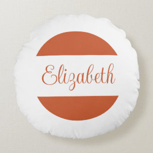Trendy Terracotta Orange Handwritten Name  Round Cushion
