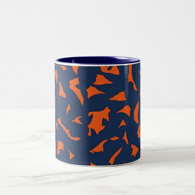 Trendy Terrazzo Confetti Pattern - Navy Blue and B Two-Tone Coffee Mug (Center)
