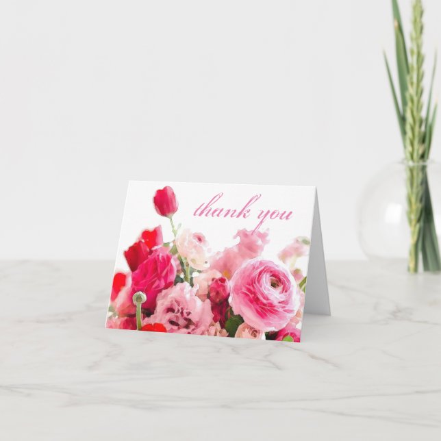 Trendy Thank You Handwritten Script Roses Flowers (Front)