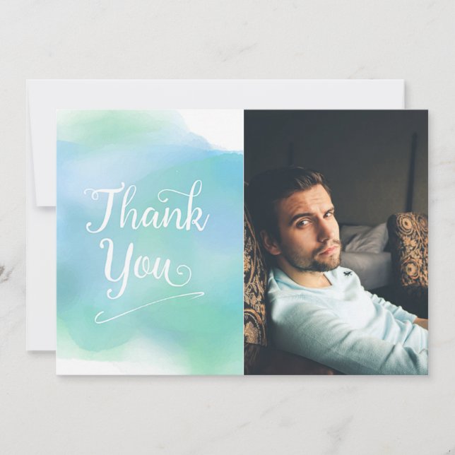 Trendy Thank You Photo Card blue (Front)