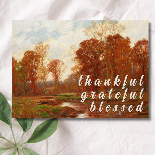 Trendy Thankful Grateful Blessed Autumn Landscape Holiday Card