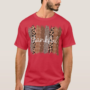 Trendy Thankful Leopard Brushstrokes Thanksgiving T-Shirt