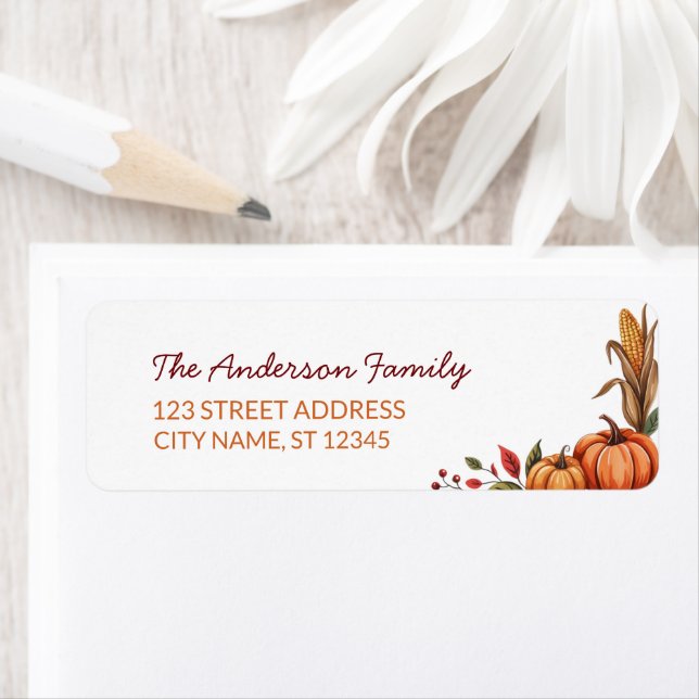 Trendy Thanksgiving Corn Pumpkin Return Address  (Insitu)