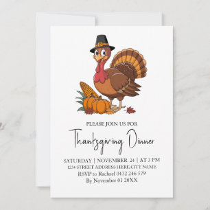 Trendy Thanksgiving Dinner Turkey Pumpkin          Invitation