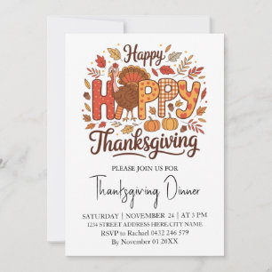 Trendy Thanksgiving Dinner Turkey Pumpkin          Invitation