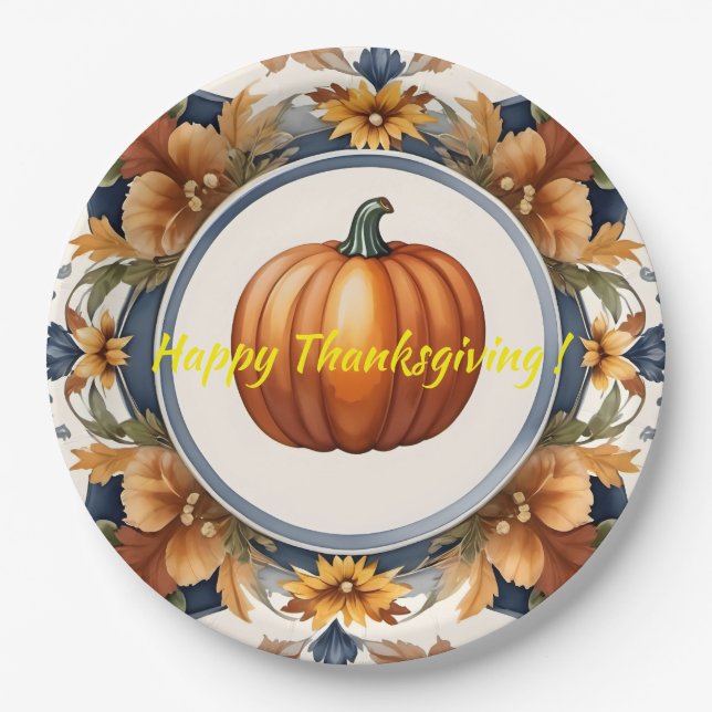 Trendy Thanksgiving Pumpkin Autumn Collection Paper Plate (Front)