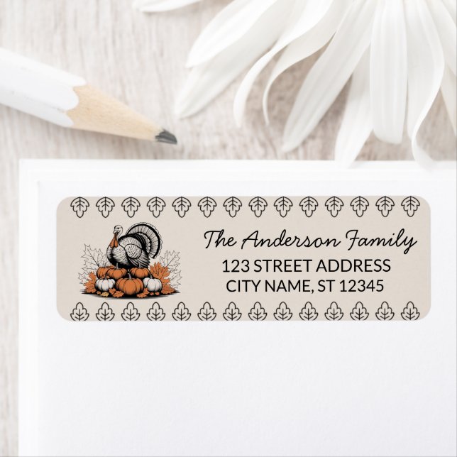 Trendy Thanksgiving Turkey Pumpkin Return Address  (Insitu)