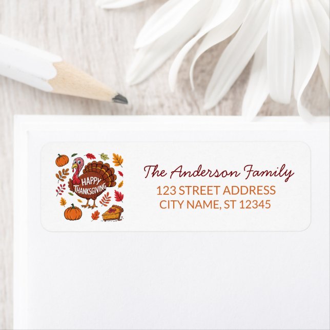 Trendy Thanksgiving Turkey Pumpkin Return Address  (Insitu)