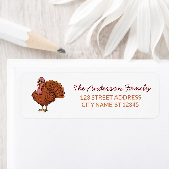Trendy Thanksgiving Turkey Return Address  (Insitu)
