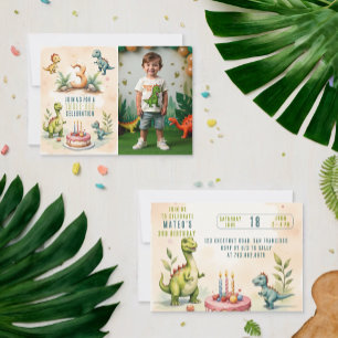Trendy Three-Rex Dinosaur 3rd Birthday Photo Invitation