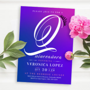 Trendy Tiara Pink Gradient 15th Quinceañera Party Invitation