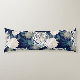 Trendy Tiger Animal Watercolor Floral Blue Design Body Cushion