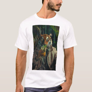 Trendy Tiger Drinking Coffee Graphic T-shirt