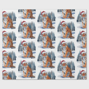 Trendy Tiger with Santa Hat Christmas Wrapping Paper