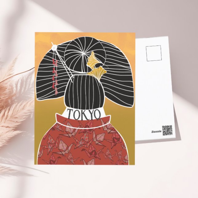 Trendy Tokyo Kimono Yukata Hand Illustrated  Postcard (Creator Uploaded)