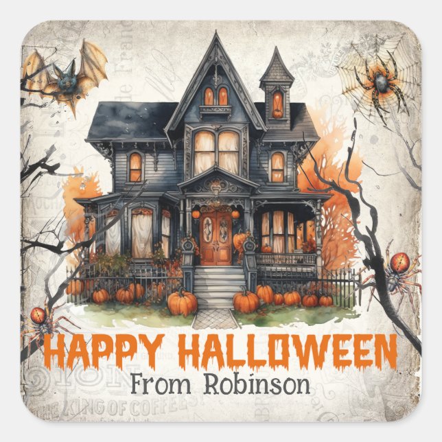 Trendy tradition classic Halloween haunted house Square Sticker (Front)