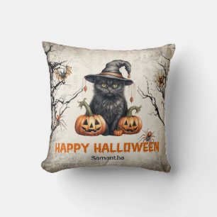 Trendy traditional classic Halloween black cat Cushion