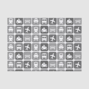 Trendy Travel Icons Black and White Pattern Tissue Paper