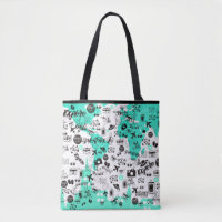 Trendy Travel Items Typography Pattern Teal White