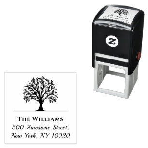 Trendy Tree Family Name Script Text Return Address Self-inking Stamp