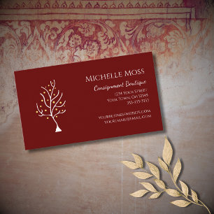 Trendy Tree of Life Unique Red Burgundy Business Card