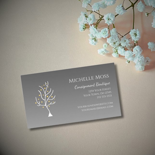 Trendy Tree of Life Unique Simple Grey  Business Card (Creator Uploaded)