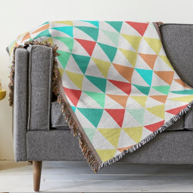 Trendy Triangle Mint Aqua Coral Modern Abstract Throw Blanket (Creator Uploaded)