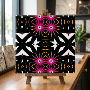 Trendy Tribal Abstract Black & Pink Geometric Tile