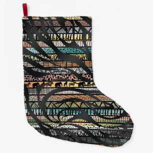 Trendy Tribal African Pattern Zebra Print Large Christmas Stocking