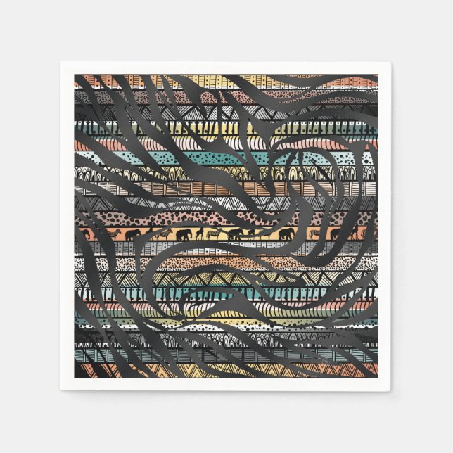 Trendy Tribal African Pattern Zebra Print Napkin (Front)