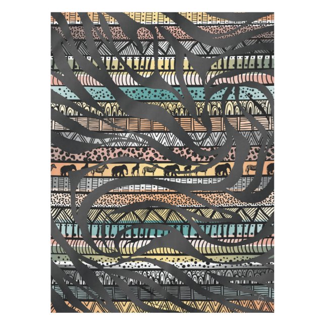 Trendy Tribal African Pattern Zebra Print Tablecloth (Front)