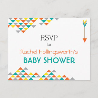 Trendy Tribal & Arrow Baby Shower RSVP Postcard