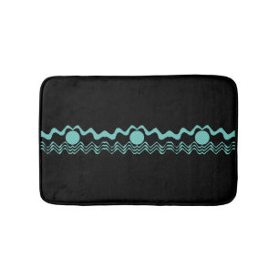 Trendy Tribal Geometric Turquoise and Black Bath Mat