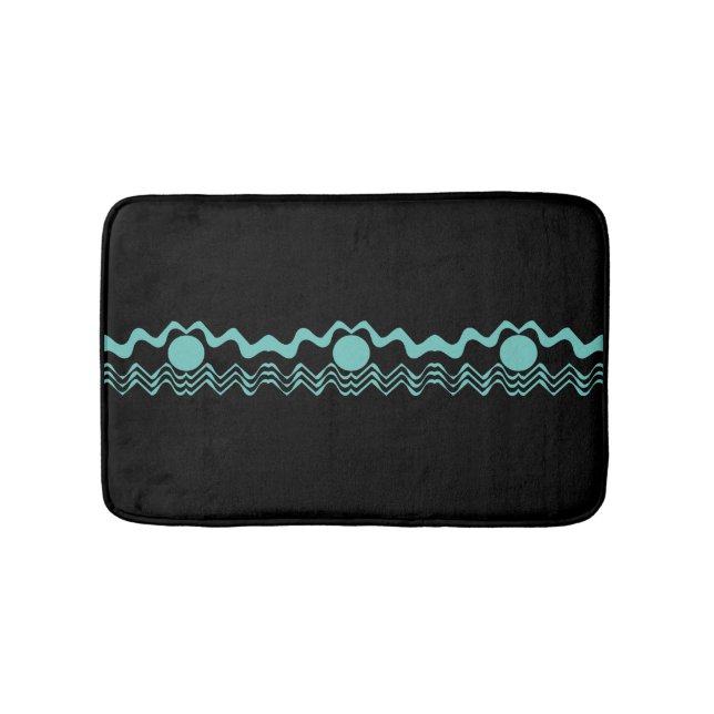 Trendy Tribal Geometric Turquoise and Black  Bath Mat (Front)