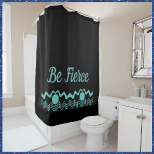 Trendy Tribal Geometric Turquoise and Black Shower Curtain