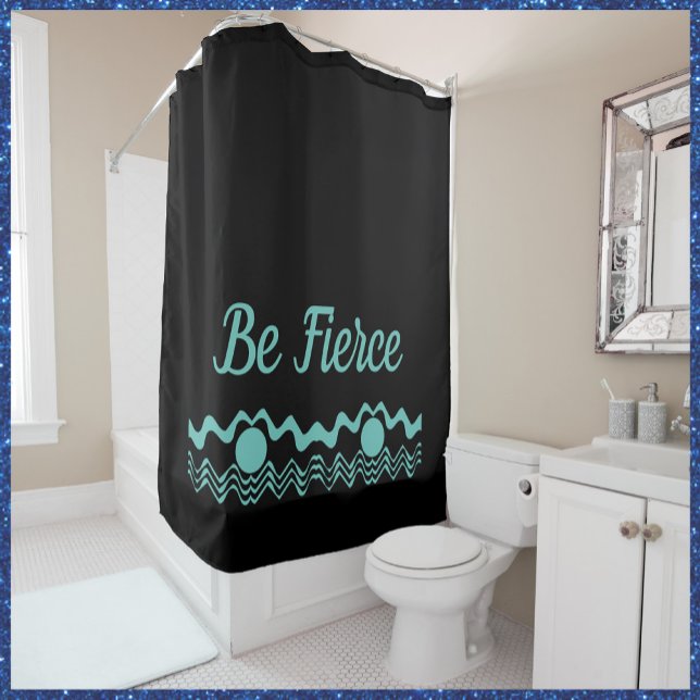 Trendy Tribal Geometric Turquoise and Black Shower Curtain (Creator Uploaded)