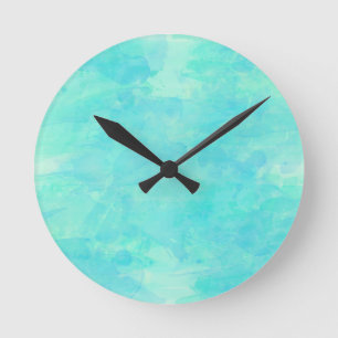 Trendy Tropical Aqua Watercolor Paint Background Round Clock