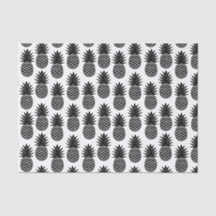 Trendy Tropical Black and White Pineapple Pattern Tissue Paper
