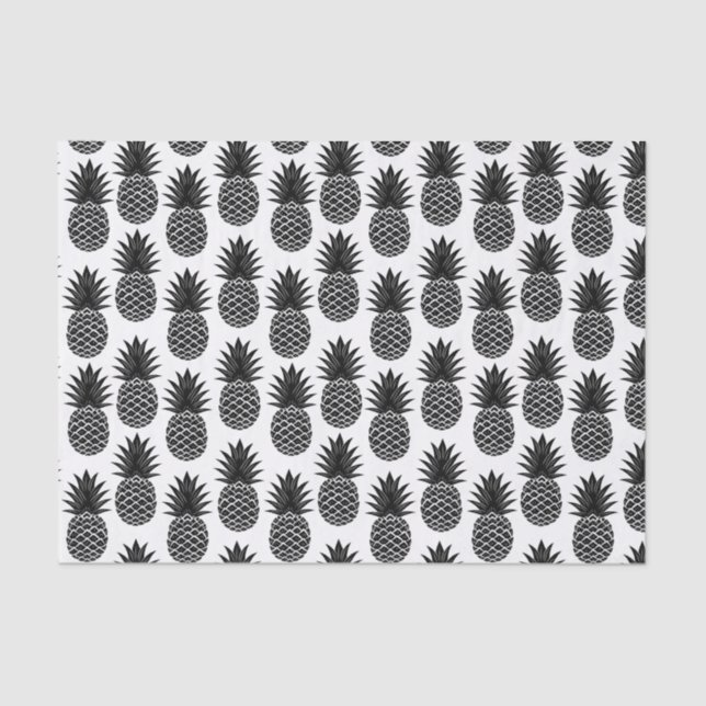 Trendy Tropical Black and White Pineapple Pattern Tissue Paper (Front)