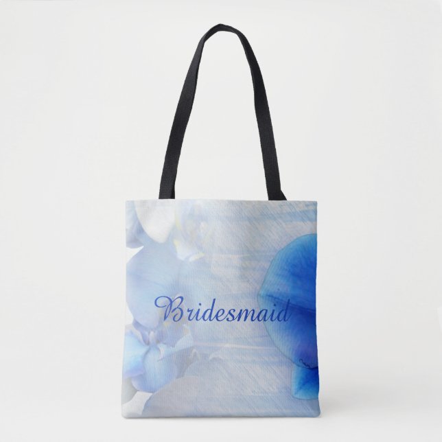 Trendy Tropical Blue Watercolor Orchid Floral Tote (Front)