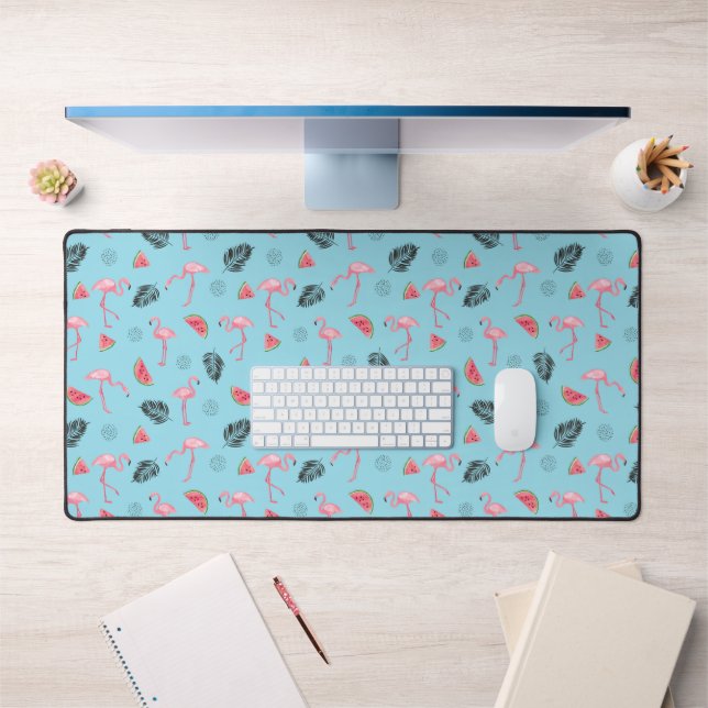 Trendy Tropical Flamingo & Watermelon Pattern 2 Desk Mat (Office 1)
