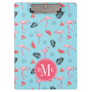 Trendy Tropical Flamingo & Watermelon Pattern Clipboard