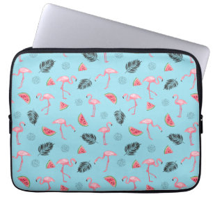 Trendy Tropical Flamingo & Watermelon Pattern Laptop Sleeve