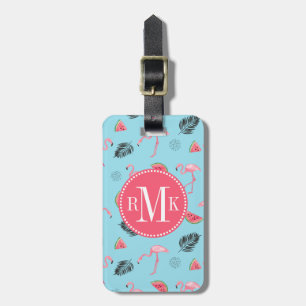 Trendy Tropical Flamingo & Watermelon Pattern Luggage Tag