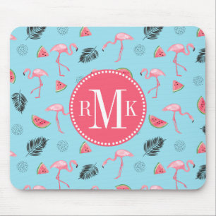 Trendy Tropical Flamingo & Watermelon Pattern Mouse Mat