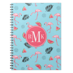 Trendy Tropical Flamingo & Watermelon Pattern Notebook