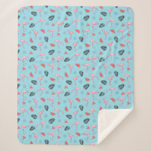 Trendy Tropical Flamingo & Watermelon Pattern Sherpa Blanket