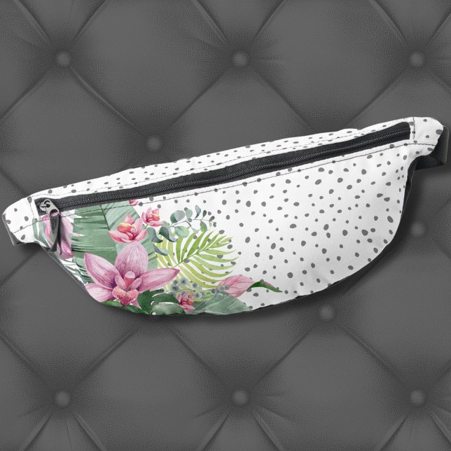 Trendy Tropical Floral Bum Bags (Cute Trendy Dot Pattern Floral Tropical Watercolor Fanny Pack )