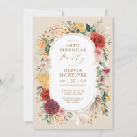 Trendy Tropical Flowers Rustic Pampas Birthday